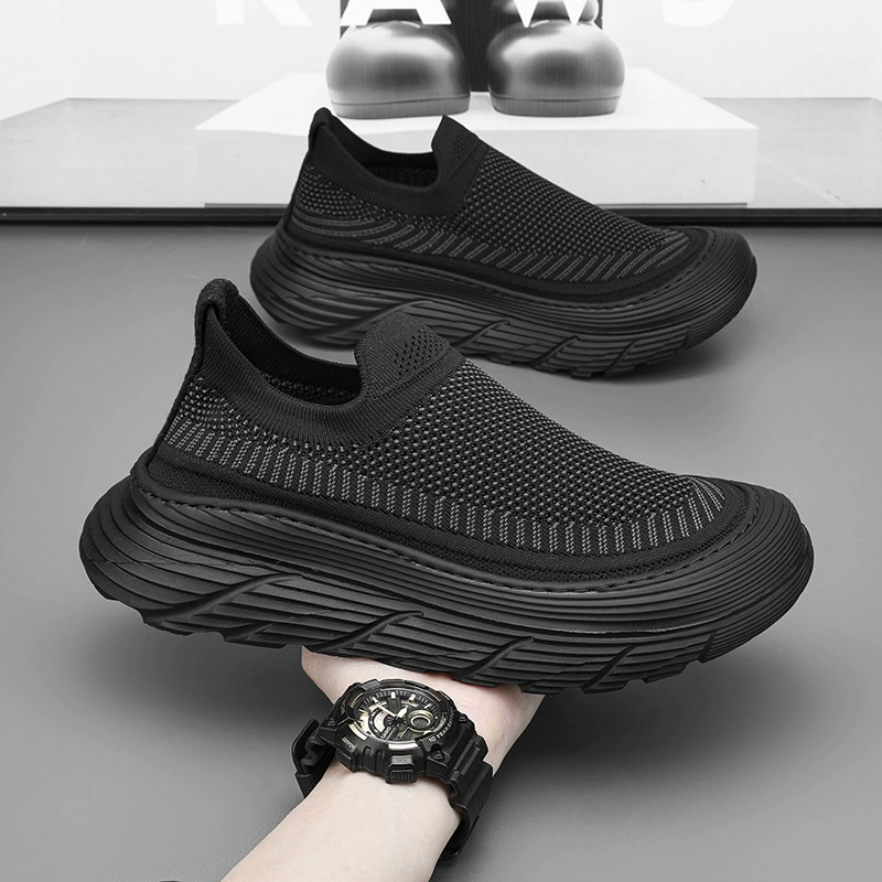 Europe 2026 New Spring Casual Sports Board Shoes, Thick Sole Flyknit Breathable Men's Shoes, Lightweight