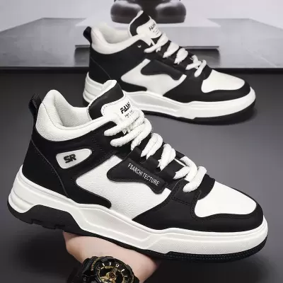 Sapatilhas de Couro Cano Alto Masculino Primavera 2026, Sneakers Casuais para Estudante Estilo Air Force · YANYAN China shoe factory