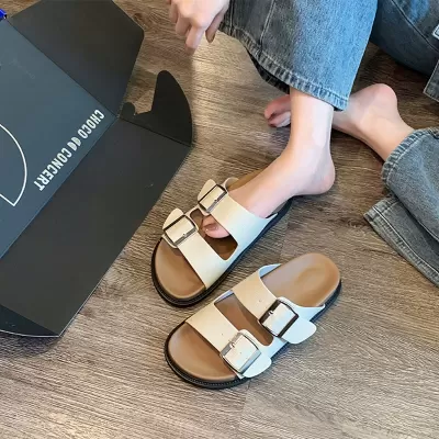 Women's Birkenstock Sandals with Double Buckle, Thick Sole, Retro Summer Slippers