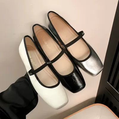 Women's Square Toe Ballet Flats with Ankle Strap, French Style, Flat Sole · YANYAN China shoe factory