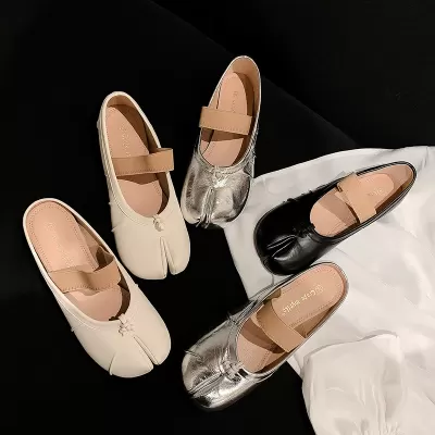 Women's Split Toe Ballet Flats with Ankle Strap, Soft Leather, Fashionable · YANYAN China shoe factory