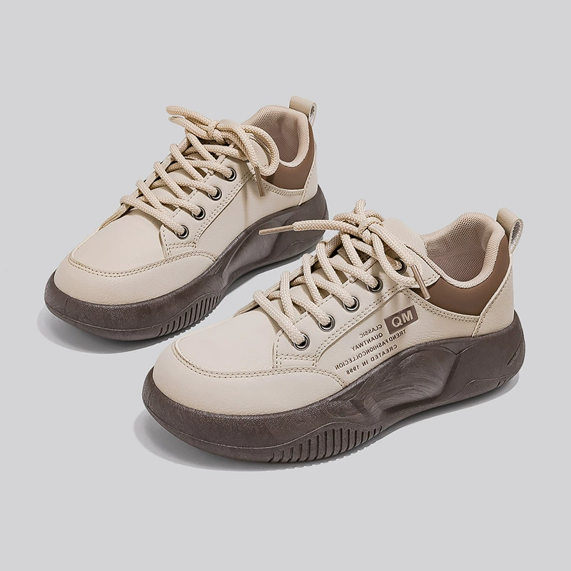 XQ5801 White Sneakers for Women 2024 Summer, Korean Style Thick Sole Casual Board Shoes