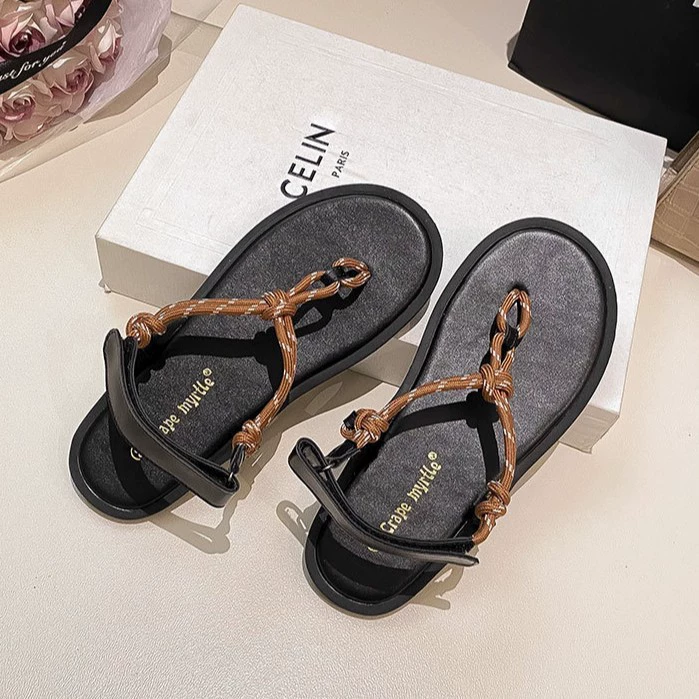 Women's Gladiator Flat Sandals with Rhinestones, Cross Straps, Summer