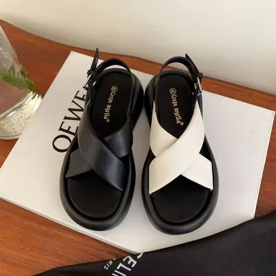 Women's Cross Strap Platform Sandals with Soft Leather, Bubble Sole, Summer