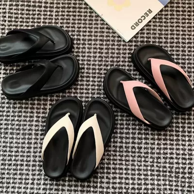 Women's Round Toe Thong Sandals with Thick Sole, Casual Summer Slippers