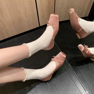 Silk Shallow Mouth Flats Women Sweet Bow Square Toe Low Heel Casual Summer Shoes · YANYAN China shoe factory