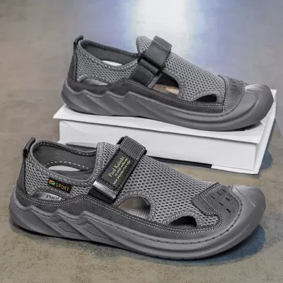 Men's Sandals 2026 Summer New, Genuine Leather Mesh Breathable Soft Sole Clogs · YANYAN China shoe factory