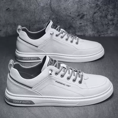 Men's Spring/Fall 2026 Casual Leather Shoes, White Flat Casual Sneakers for Teens and Winter