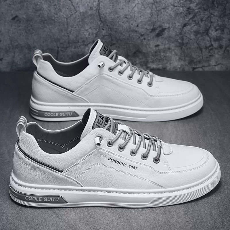 Men's Spring/Fall 2026 Casual Leather Shoes, White Flat Casual Sneakers for Teens and Winter