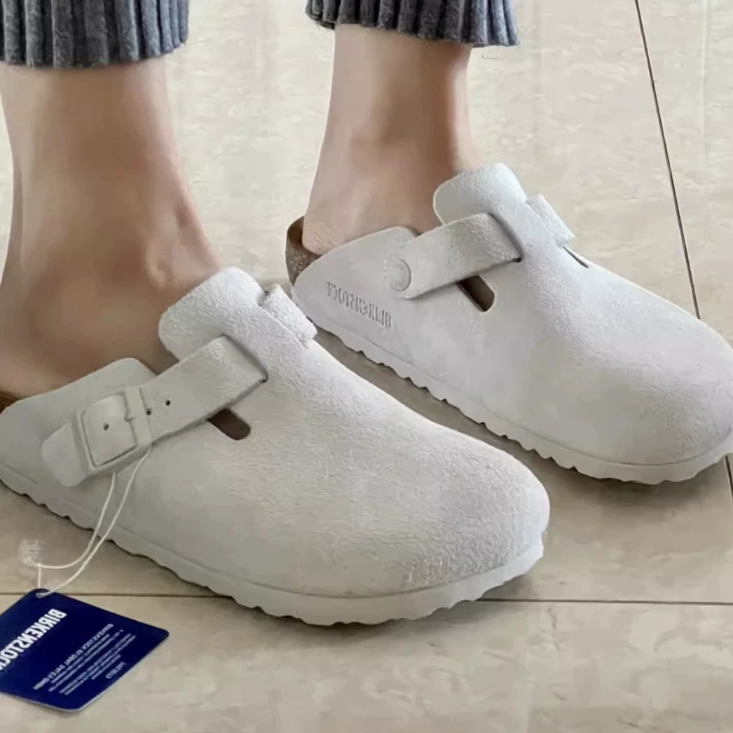 2025, летние новые, белые туфли Birkenstock, из натуральной кожи, удобные, толстая подошва, мягкая пробка, низкий каблук, коровья кожа, носок, полутапочки для женщин