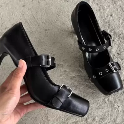 Original Niche 7cm High Heel Pumps Dark Pig Ballet Shoes Spicy Girl Cowhide High Heel Chunky Sole Casual · YANYAN China shoe factory