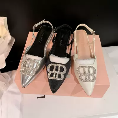 Women's Pointed Toe Heels with Rhinestones, Thin Heel, Ankle Strap, Summer · YANYAN China shoe factory