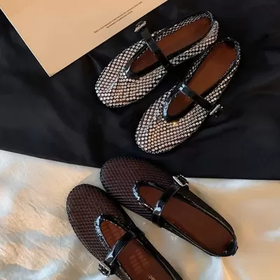 Women's Round Toe Mary Jane Flats with Rhinestone Buckle, Flat Sole, Summer · YANYAN China shoe factory