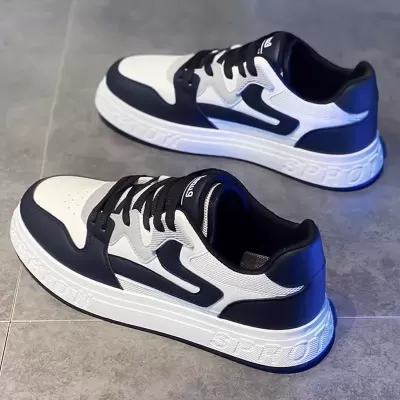 Men's Winter Mesh Breathable Board Shoes, Black White Casual Leather Sneakers for Men