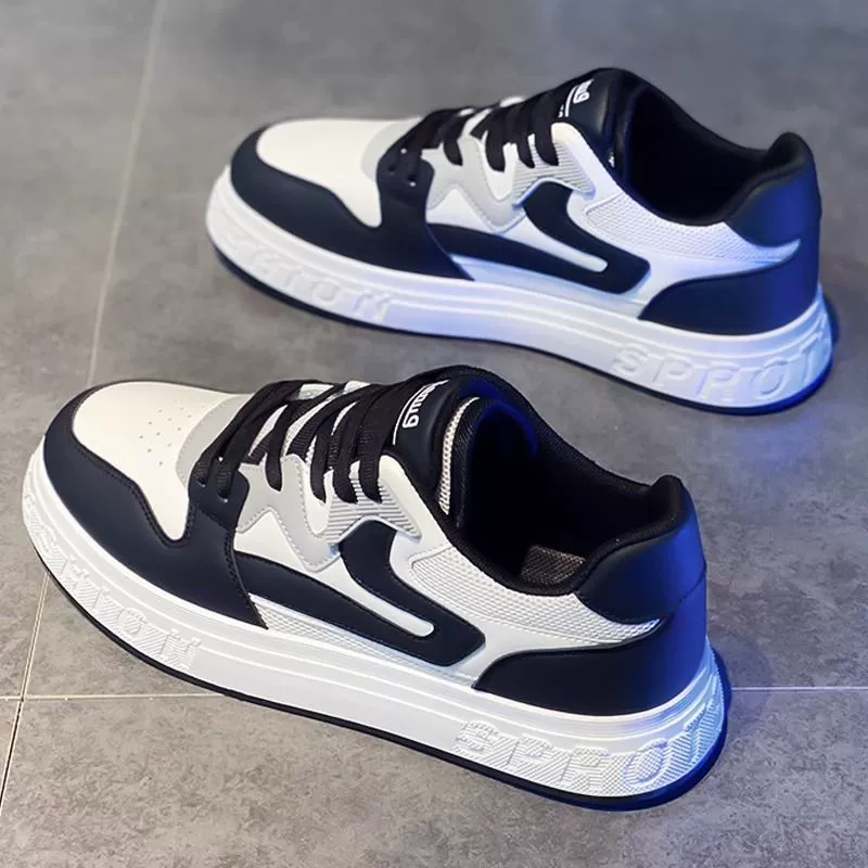 Men's Winter Mesh Breathable Board Shoes, Black White Casual Leather Sneakers for Men