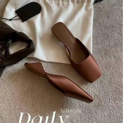 Women's Square Toe Mule Sandals with Satin Upper, Triangle Heel, French Style · YANYAN China shoe factory