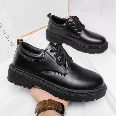 Spring Autumn Men's Work Shoes New Business Waterproof Black Leather Chef Shoes, Korean Martin Shoes