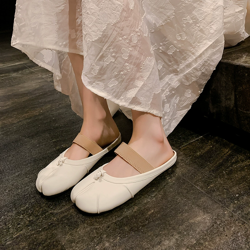 Women's Split Toe Ballet Flats with Slip-On Design, Soft Leather, Flat Sole