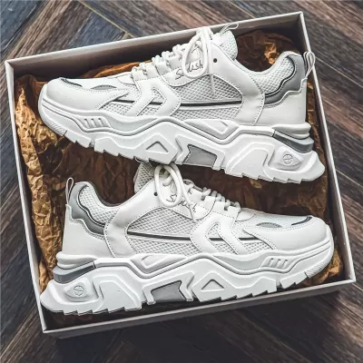 Winter Breathable 2026 New Men's Thick Sole Heightening White Dad Sneakers · YANYAN China shoe factory