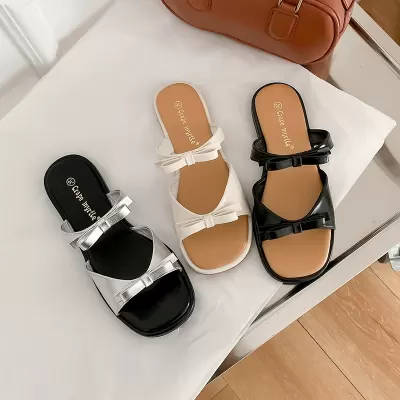 Women's Platform Thong Sandals with Bow, Beach Style, Thick Sole, Summer