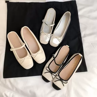 Women's Ballet Mule Flats with Bow, Hidden Wedge, French Style, Spring · YANYAN China shoe factory
