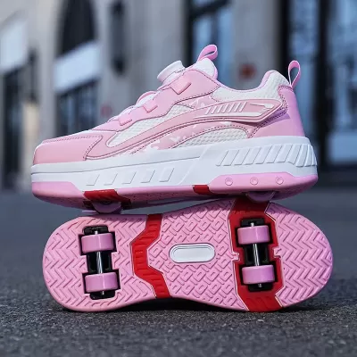 Export Heelys Four-Wheel Walkable Slidable Kids Light-Up Shoes Retractable LED White Roller Sneakers · YANYAN China shoe factory