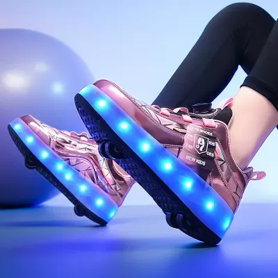 Export Kids Heelys Four-Wheel LED Light-Up Shoes Retractable Roller Sports Student Sneakers · YANYAN China shoe factory