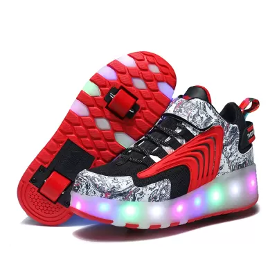 Export Heelys Dual-Wheel Boys Roller Shoes LED Light-Up Student Skate Shoes Outdoor Retractable · YANYAN China shoe factory