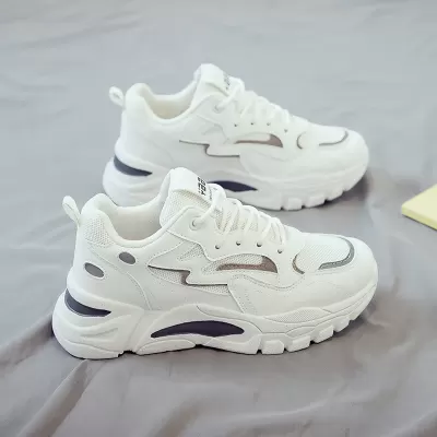 Fall Women's Breathable Mesh White Sneakers, Korean Style Thick Sole Casual Dad Shoes · YANYAN China shoe factory