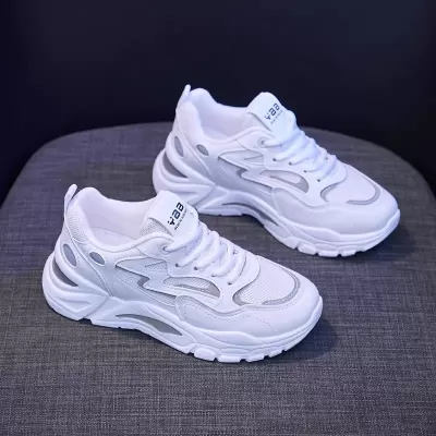 Fall Women's Breathable Mesh White Sneakers, Korean Style Thick Sole Casual Dad Shoes · YANYAN China shoe factory