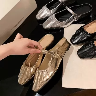 New Square Toe Mary Jane Half Slippers for Women Summer Beach Wear