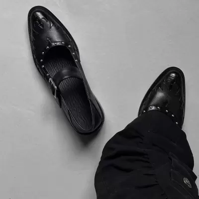 Niche Design Round Toe Shallow Mouth Mary Jane Pumps 2025 Summer New Punk Dark Leather Shoes Women · YANYAN China shoe factory