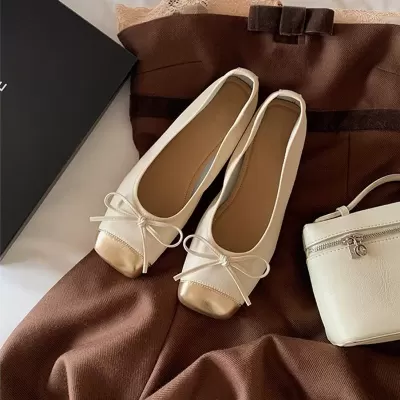 New Ballet Style Square Toe Flat Bow Ballet Flats for Women