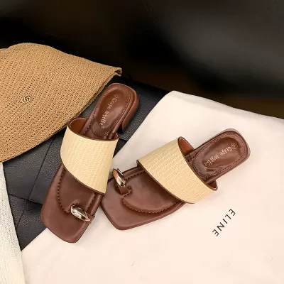 New Summer Vacation Metal Toe Square Toe Woven Sandals for Women