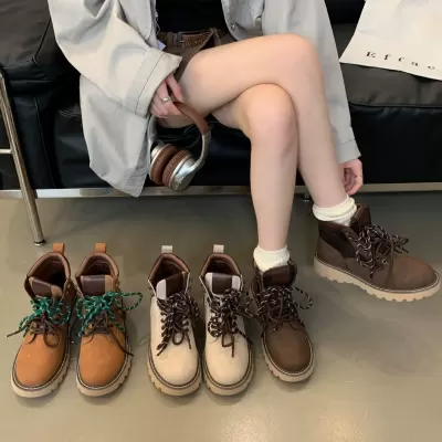 New Autumn London Style Double Lace Round Toe Thick Sole Martin Boots for Women · YANYAN China shoe factory