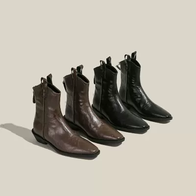New Pointed Toe V-Cut Western Boots for Women Autumn Winter