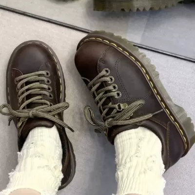 Women's New Retro Thick 4-Hole Leather Shoes, American Vintage Work Boots