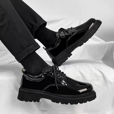 Men's Patent Leather Dress Shoes Business British Derby Shoes Autumn Chunky Head Casual Shoes Height Increasing