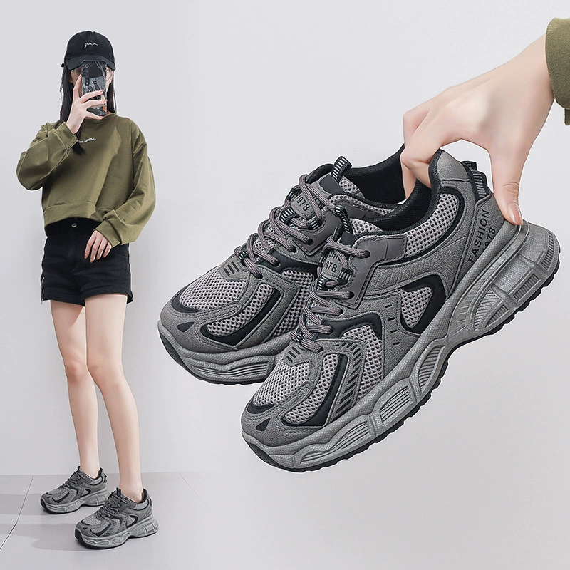 2024 Fall Women's Dad Sneakers, Korean Style Thick Sole Height Increasing Casual Breathable Running Shoes