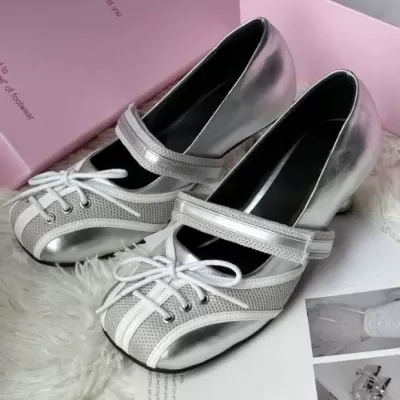 Women's Niche Ballet Bowling Shoes, French Bow Lace-Up Mary Jane High Heels · YANYAN China shoe factory