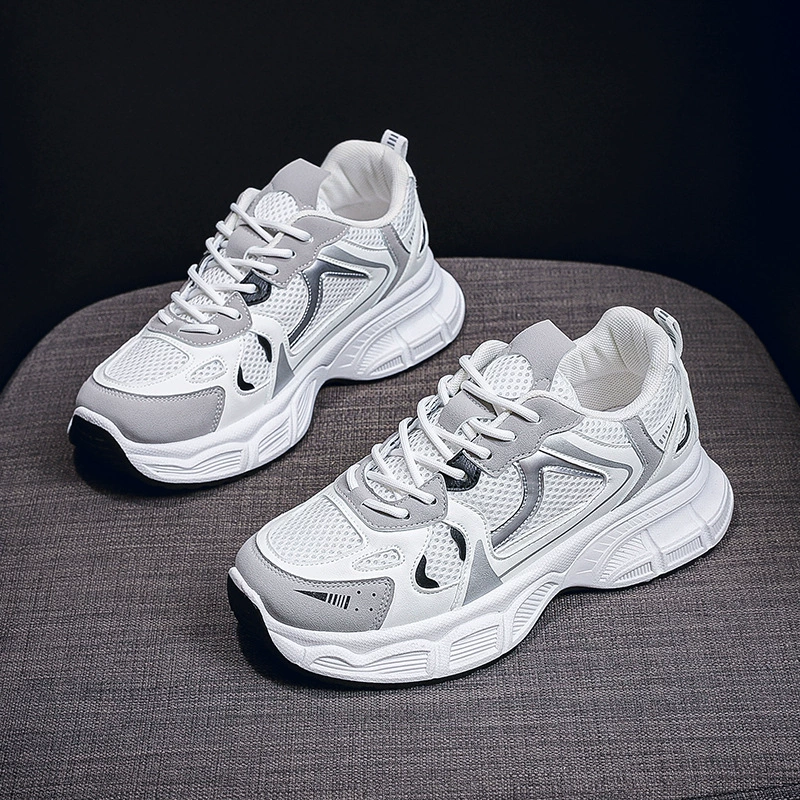 2025 Spring Women's Breathable Mesh Dad Sneakers, Korean Style Thick Sole Casual Running Shoes