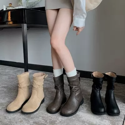 Vintage Simple Low Heel Martin Boots with Buckle for Women Autumn · YANYAN China shoe factory