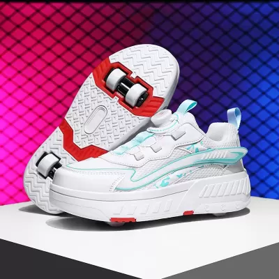 Export Heelys Four-Wheel Walkable Slidable Kids Light-Up Shoes Retractable LED White Roller Sneakers · YANYAN China shoe factory