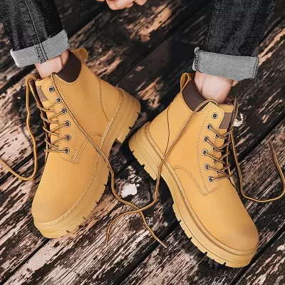 Men's Autumn Breathable High Top Martin Boots British Retro Work Boots Thick Sole Short Boots Casual Shoes · YANYAN China shoe factory