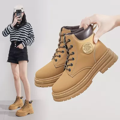 2024 Fall Women's High Top Martin Boots, British Style Short Boots Korean Thick Sole Casual Boots