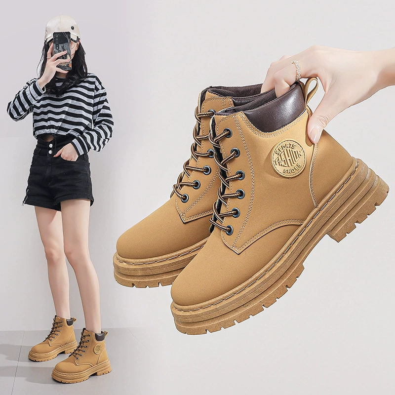2024 Fall Women's High Top Martin Boots, British Style Short Boots Korean Thick Sole Casual Boots