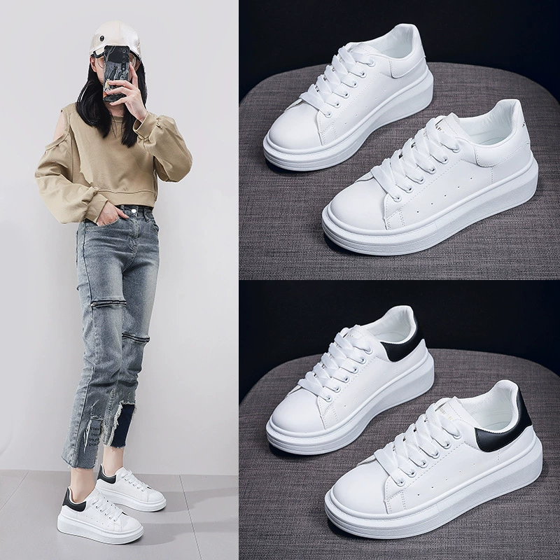 White Sneakers for Women Couple Korean Style 2024 Spring Autumn Thick Sole Platform Shoes