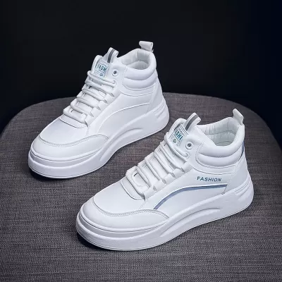 2024 Fall Korean Style Thick Sole High-Top White Shoes for Women Casual Sneakers SH888 · YANYAN China shoe factory