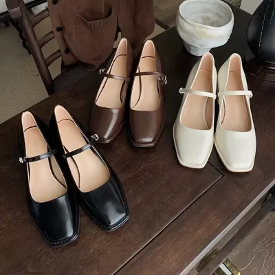 New Square Toe Mary Jane Block Heel Shoes for Women