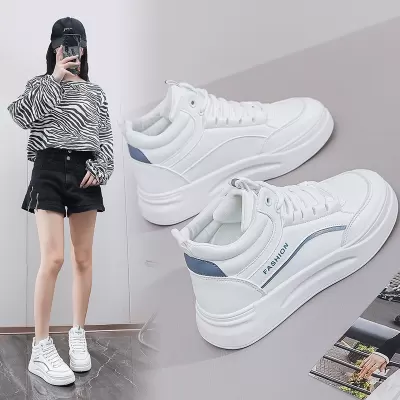 2024 Spring Korean Style Thick Sole High-Top White Shoes for Women Casual Sneakers SH888 · YANYAN China shoe factory